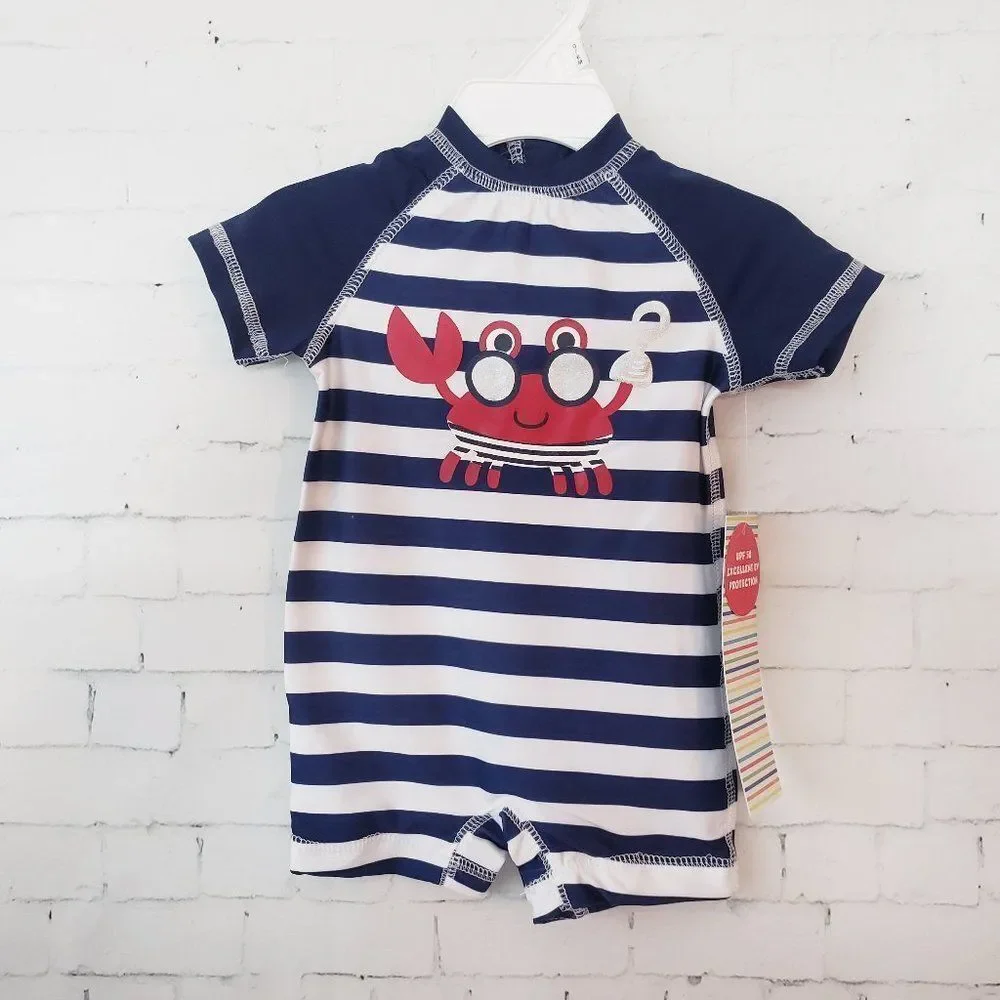 Wippette Crab One Piece Baby Boys Swimsuit Sun Protection 0-6 Months New Gift